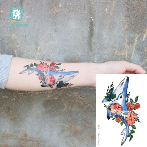 Rocooart 15x10.5cm Temporary Fake Body Flash Colorful Whale Tatoo Design for Female Back Arms Waterproof Taty Sticker