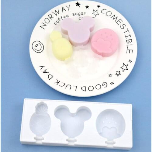 Silicone Ice Cream Mold 3 Even Mouse Head Strawberry Ice Cream Mould with Lid with Stick