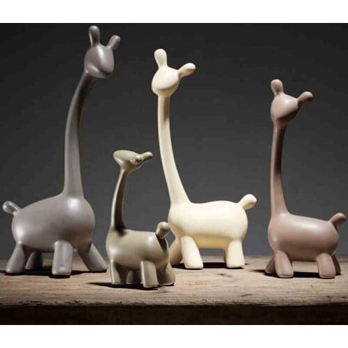 Nordic Minimalist Deer Family Ceramic Figurines Miniatures Animal Crafts Furnishing Articles Wedding Home Decoration Accessories