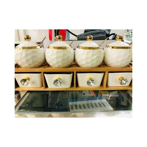 Light Luxury Household Ceramic Spice Box Kitchen Combination Set 8-6 Piece Set Seasoning Jar Shelf Set Glass Spice Rack