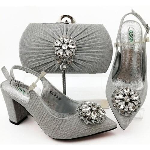 Italian design Shoes and Bag To Match Shoes with Bag Set Silver Color Shoe and Bag Set for Party In Women Nigerian Shoe and Bag