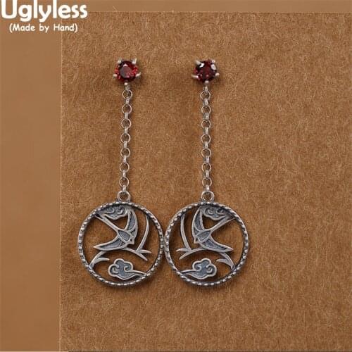 Uglyless Spring Coming Birds Swallows Earrings for Women Thai Silver 925 Silver Hollow Ethnic Bird jewelry Zircon Brincos Bijoux