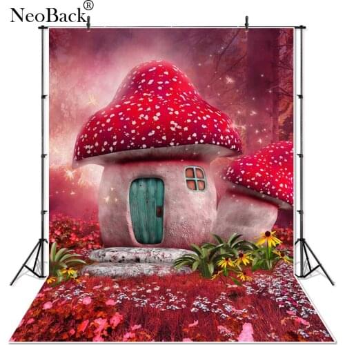 Vinyl Pink Blossom Fairy Tale Theme Mushroom Cottage Photography Backdrop Photo Studio Prop Printed New Born Children Background
