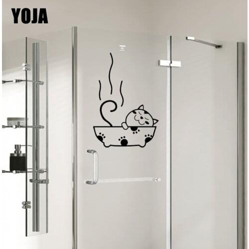 YOJA 20X28.8CM Cute Cat Bath Shower Bathroom Glass Decal Decoration Home Bedroom Wall Sticker G2-0281