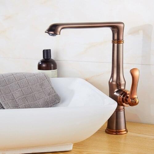 Yooap 360 Basin Faucets Dark Bronze/Chrome Brass Curve type Bathroom Basin Faucet Mixer Deck Cold Hot Water Sink Mixer Taps