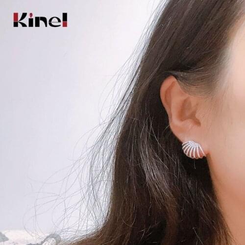 Kinel 925 Sterling Silver South Korean nulti-row Zircon Stud Earrings Silver for Women & Girls Sterling-Silver-Jewelry 2020 New