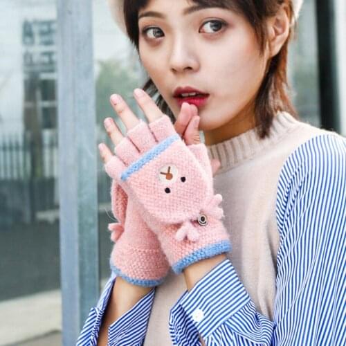 2019 Half Finger Women Gloves Winter Christmas Elk Printed Knitted Gloves Warm Fingerless Wrist Mittens Female Gloves