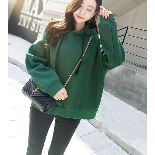 Womens hooded pullover sweatshirt female autumn and winter new loose plus velvet wild pullover sweatshirt student female