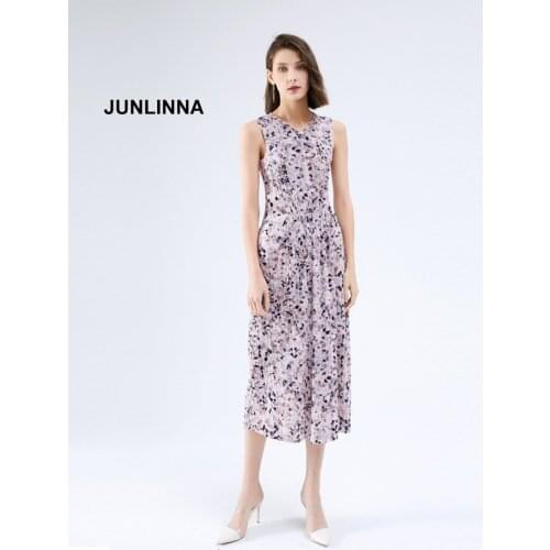 Women Pleated Dress Fake 2 in 1 Fashion Printing Dresses 2021 Summer New Split Sexy V Neck Sleeveless Vestidos