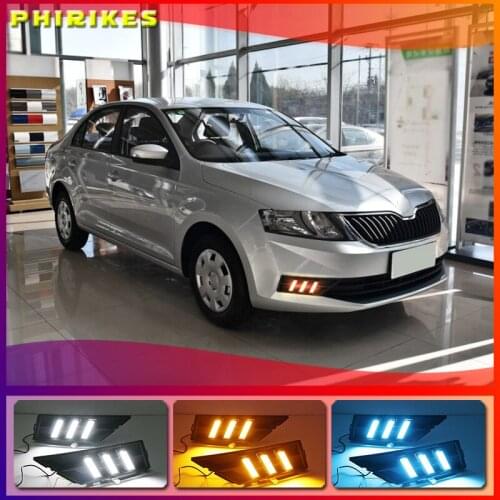 1 Set DRL With Yellow Turning Signal Car DRL LED Daytime Running Light Fog Light For Skoda Rapid 2018