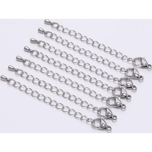 10pcs/lot 5 7CM Stainless Steel Extended Extension Tail Chain Lobster Clasps Connector For DIY Jewelry Making Bracelet Necklace