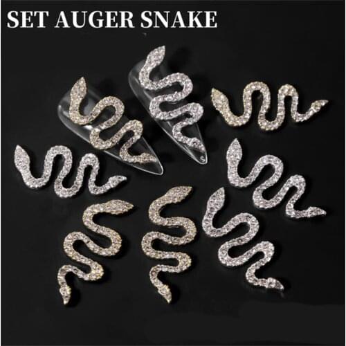 2PCS Hiphop Shining Diamond Snake Nail Art Charm Gold & Silver Alloy Manicure Glitter Nail Jewelry Accessories