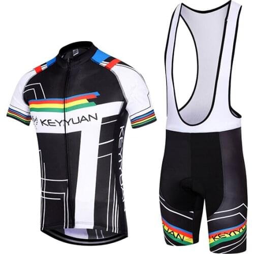 2017 KEYIYUAN Black and color bar Man Cycling Jersey Bicycle Bike Short Sleeve Sportswear Cycling Clothing