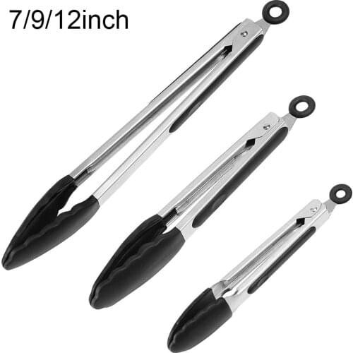 7/9/12inch Kitchen Tongs Non-Stick Grilling Barbeque Cooking Tongs Steel Locking Food Serving Clips with Good Grip Kitchen Tool