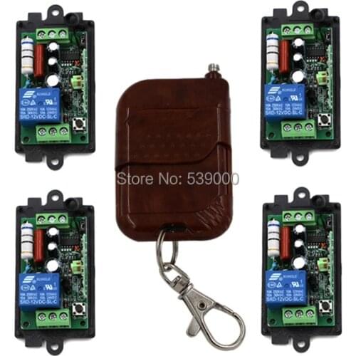 AC110V220V 1 CH 1CH RF Wireless Controller Remote Control Switch System,4CH Transmitter + 4 X Receivers,Toggle/Momentary,315/433