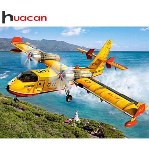 Huacan 5D Diamond Painting Cross Stitch Airplane Diamond Embroidery Mosaic Landscape Needlework Arts And Crafts Home Supplies