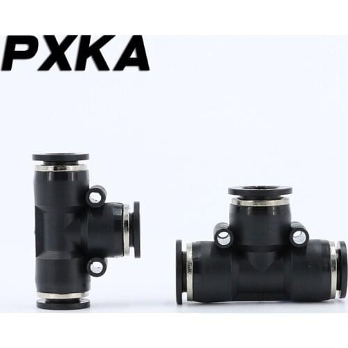 Free shipping 2PCS Pneumatic quick connector PE4 black T-shaped plastic tee 6 reducer 8 air pipe 12 quick hose 10 3 16mm