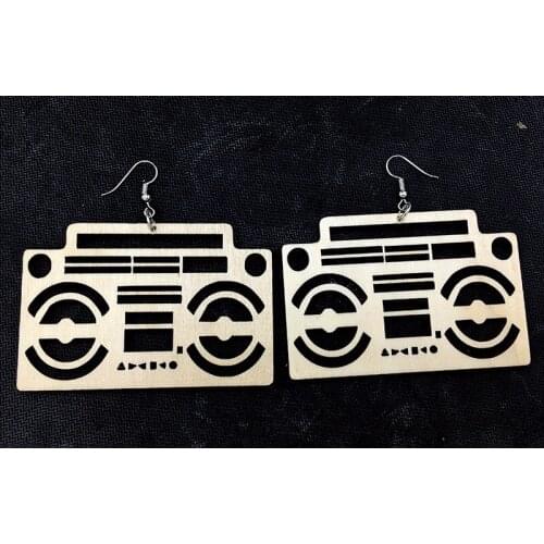 Free Shipping! 5 Pairs/lot Laser Cut Ghetto Blaster Wood Earrings Can Mixed 3 Color