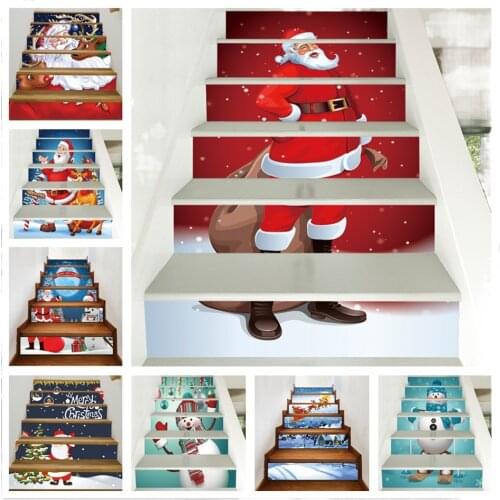 6pcs/13pcs Santa Claus Stickers for Staircase PVC DIY Adhesive Wallpaper Christmas Stair Decoration Mural Decals trappen sticker