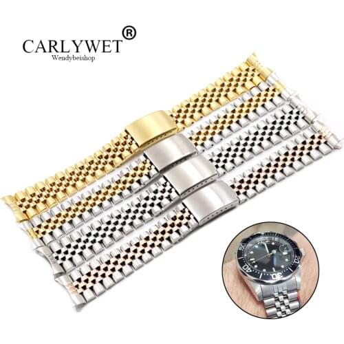 CARLYWET 19 20 22mm Two Tone Hollow Curved End Solid Screw Links Replacement Watch Band Strap Old Style Jubilee Bracelet