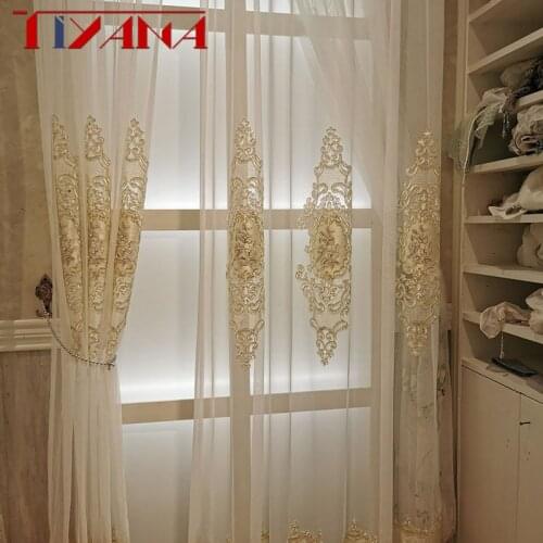 European Luxury Home Decoration Flower Beads Gauze Finished Tulle Curtains For Living Room Bedroom Custom Sheer Panel Size 279#4