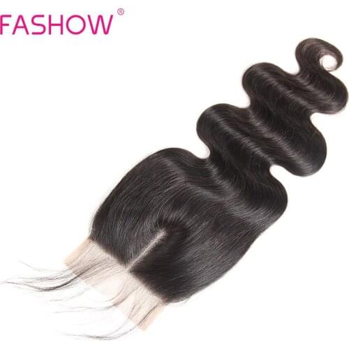 Fashow Peruvian Hair Body Wave Lace Closure 4x4 Swiss Lace Hand Tied Human Hair Pre Plucked Closure With Baby Hair Remy Hair