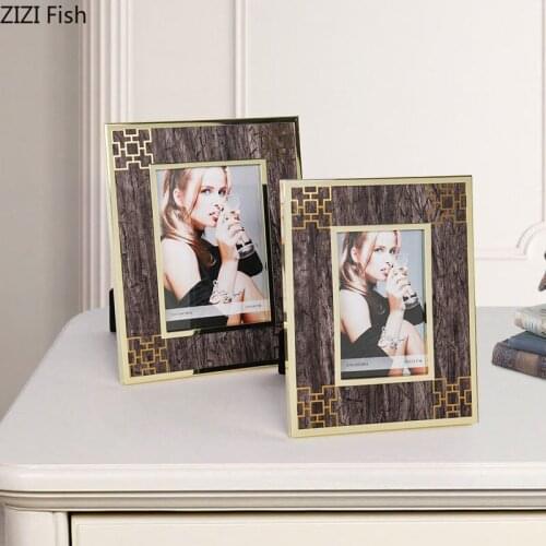 Imitation Wood Pictures Frame Room Aesthetics Bedside Table Photo Frame Flocking Backplane Photo Frames Nordic Home Decor