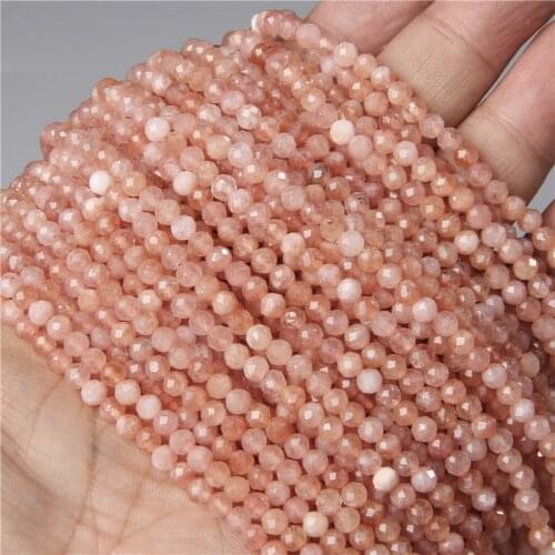 3MM 4mm Faceted Natural Sun Stone Quartz Beads Loose Sunstone Crystal Spacer Bead For Bracelets Necklaces Earring Jewelry Making