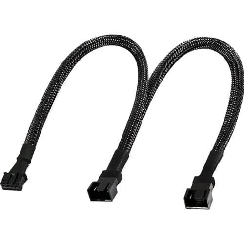Angitu 4-Pin PWM GPU Dual Fan Splitter Adapter Cable Black Sleeved for Graphics Cards-2pcs