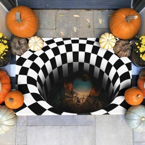 Doormat Rectangle 3D Black And White Halloween Clown Scary Visual Carpet Living Room Doormat Sofa Illusion Carpet