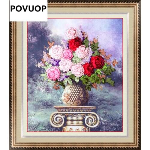 POVUOP Ribbon embroidery 60X70CM the living room The estate dream Three-dimensional printing cross-stitch new living room