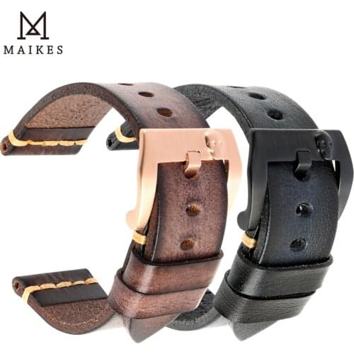 Maikes Watch Accessories Watchband 22mm 24mm Watch Strap Genuine Cow Leather Watch Bracelets Stainless Steel Style Skull Buckle