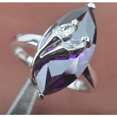 2016 Fashion Purple Cubic Zirconia Silver Plated For Women Jewelry Rings Free Shipping Size 6 7 8 9 SA027