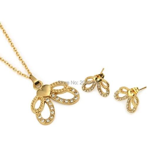 Fashion Gold Necklace Earring For Women Charm Jewelry Sets For Party Stainless Steel Choker Necklace Beautiful Pendant
