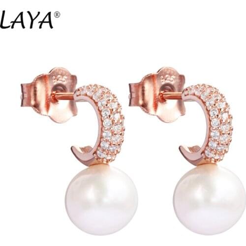 Laya 925 Sterling Silver High Quality Zircon True Natural Freshwater Pearl Earrings For Women Jewelry 2021 Trend