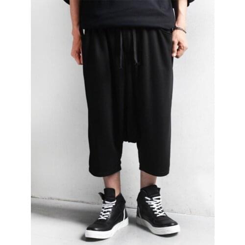 Mens hanging crotch pants loose large size new fashion trend casual pants low crotch pleated loose wide-leg pants