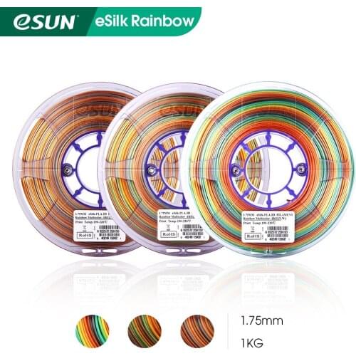 ESUN Silk PLA Filament 1.75mm Rainbow Multicolor Silk PLA 3D Printer Filament 1KG 2.2LBS Spool 3D Printing Material for 3D Print