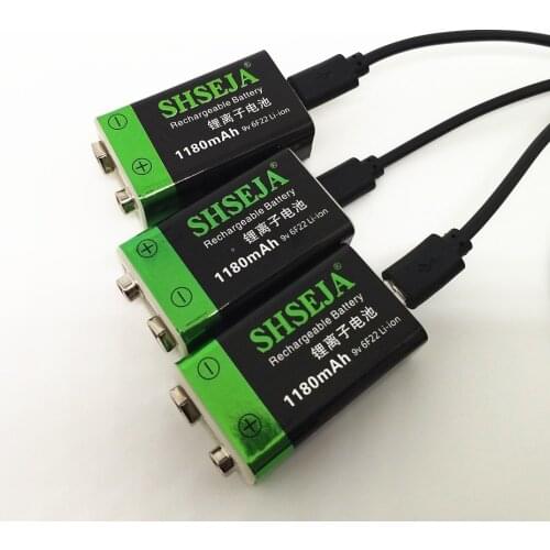 NEW 9V 1180mAh usb lipo lithium rechargeable battery for Multimeter Microphone Remote Control massager ktv use 9v usb battery