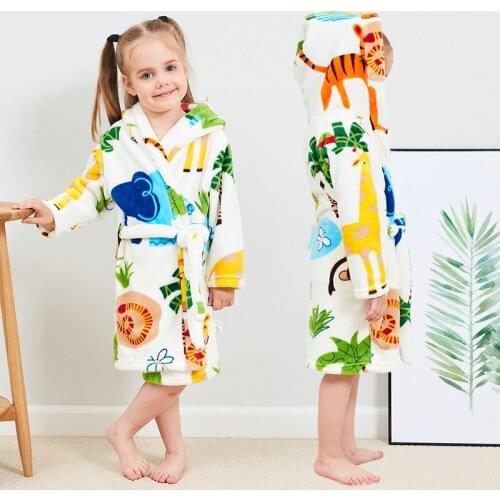 Autumn and winter childrens flannel Nightgown boy girl bathrobe baby bathrobe pajamas cartoon printed childrens pajamas