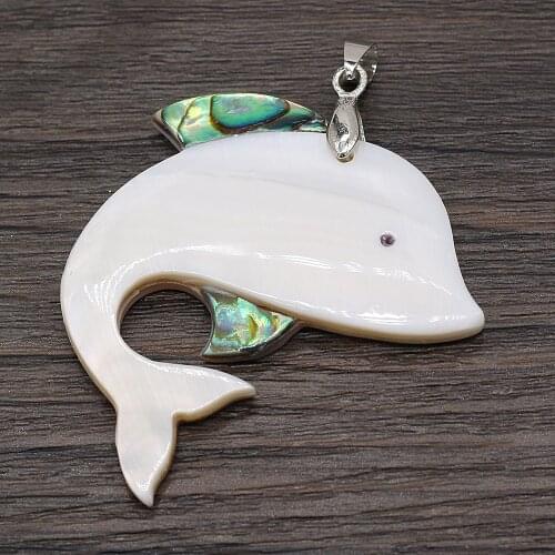 Natural Freshwater White Shell Pendants With Hand-Carved Lifelike Lovely Dolphin-Shaped Pendant for Jewelry Making DIY Necklace