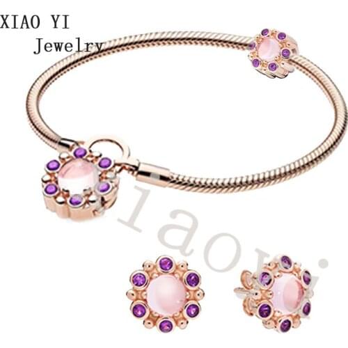 XIAOYI 2020 NEW s925 rose color pink sunflower armband locks love stud bracelet fashion engagement anniversary jewelry female