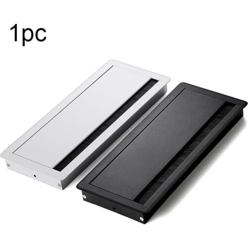1PC Aluminum Alloy PC Desk Rectangle Wire Cable Grommet Office Table Hole Cover Outlet Port with Black Brush Cable Organizer