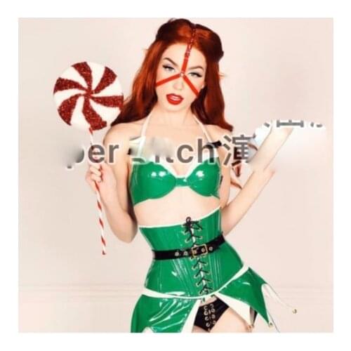 Sexy gogo party girl green costume Sexy patent leather Christmas custom bar clothing