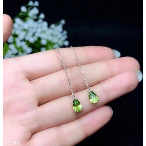 KJJEAXCMY Supporting detection 925 Silver-inlaid Natural Olivine Womans Earrings Supporting Detection