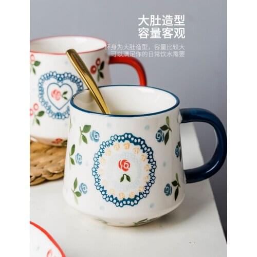 Modern Housewife Ceramic Mug with Spoon Milk Cup Cereal Breakfast Cup Water Cup Large Capacity Coffee Cup Household