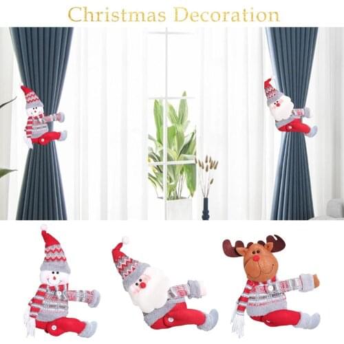 Cloth Christmas Curtain Holder Merry Christmas Decor For Home Ornaments New Year 2021 Santa Snowman Elk Xmas Curtain Decor Noel