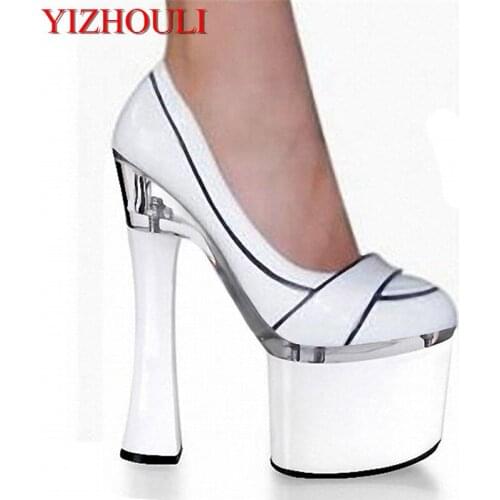 18cm High-Heeled Shoes With Single Shoes Formal Plus Size Shoes Platform 7 Inch Stiletto With Thick Shoes