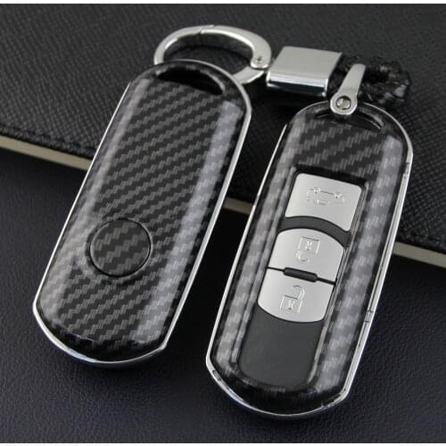 Carbon Fiber Hard Car Key Shell Fob Chain Cover Case For Mazda 2 3 6 CX-3 CX-5 CX-9 MX-5 Toyota Yaris iA
