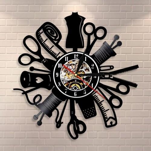 Vinyl Record Wall Art Decorative Clock Vintage Sewing Machine Wall Clock Quilting Fashion Store Decor Wall Sign Retro Gift Idea