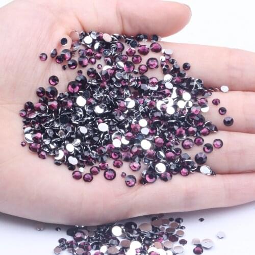 GRAPE PURPLE Rhinestones 2-6mm Round Flatback Non Hot Fix Diamonds Appliques For Craft Fabric Wedding Dresses